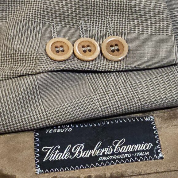 Vitale Barberis Canonico Italy Dei Giovani Wool Beige Plaid Blazer Jacket 40R - Picture 2 of 10